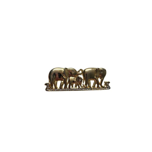 Vintage Gold Tone Elephant Family Pinback Brooch - Picture 7 of 9